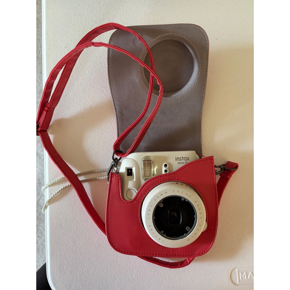 Fujifilm Instax Mini 8 Instant Film Camera White with Red Protective Case
